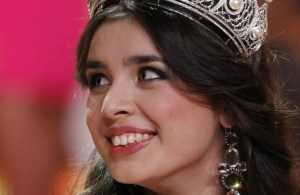 Elmira Abdrazakova from Mezhdurechensk smiles after winning the "Miss Russia" annual national beauty pageant (Maxim Shemetov/Reuters)