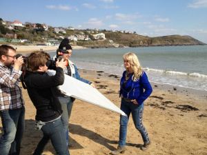 Uk Eurovision 2013 Entrant Bonnie Tyler on Langland Bay with the Eurovision TV Crew from Sweden