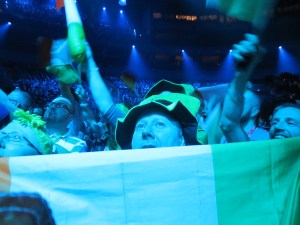Eurovision 2013 fans celebrating the the Malmo Arena at Semi Final 1. - Photograph - Eurovision Ireland