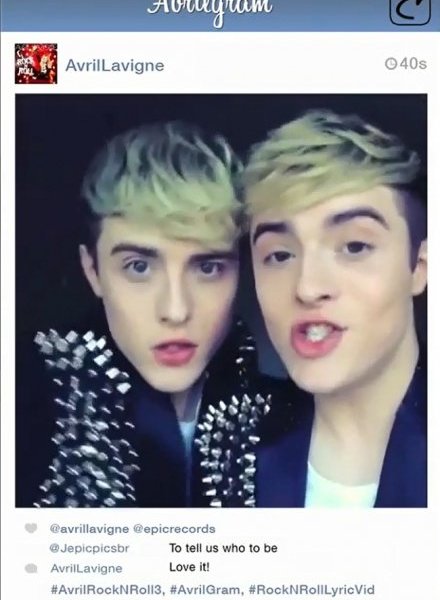 Jedward appear in the fan video of Avril Lavigne's new song "Rock N Roll". Photograph courtesy of Allwordnews