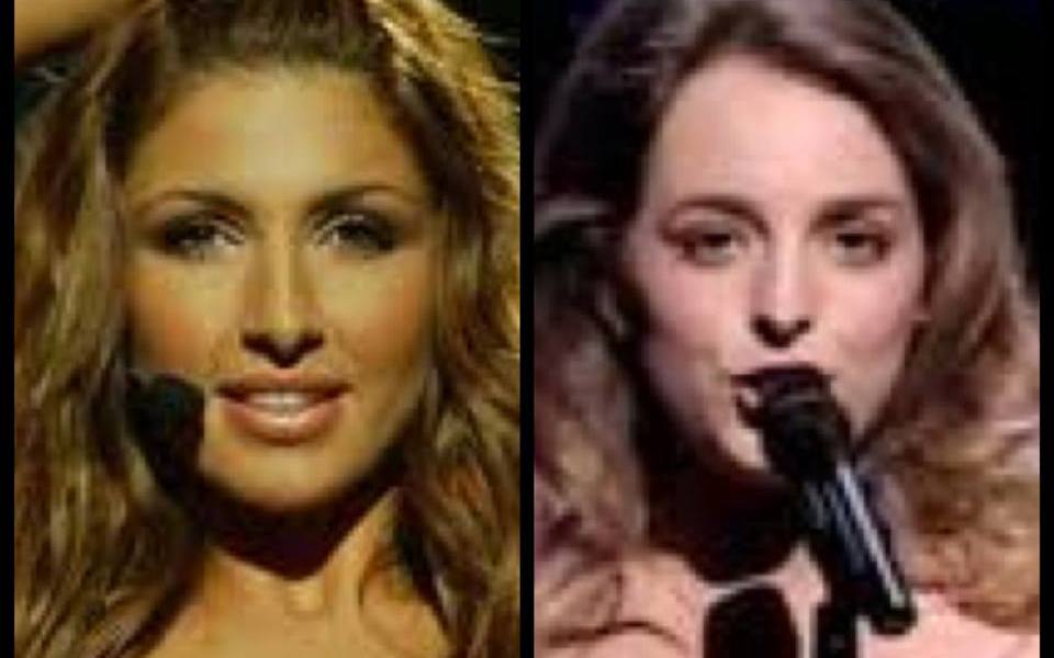 Helena Paparizou (2005) and Anabel Conde (1995). Photograph courtesy of YouTube