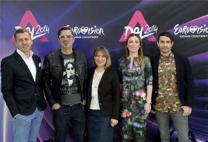 Rákay Philip, deputy general manager of MTV Ltd., Csiszar Eugene radio host, Katie and Ruzsa Magdi singers and ByeAlex are the A-Dal 2014 Jury Members. MTI Photo: Lajos Soos