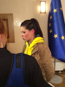 Ruslana Addressing International Press. Photograph courtesy of Ruslana Official Facebook