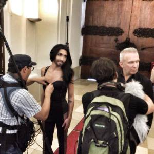 Conchita and Jean Paul Gaultier in Vienna. Photo : Conchita Wurst Twitter