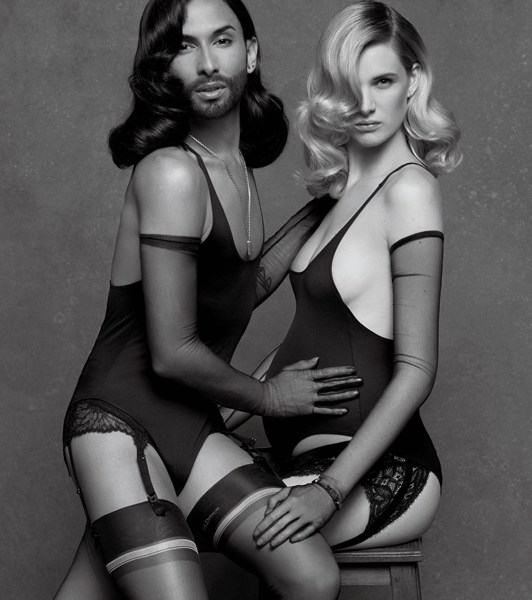 Conchita Wurst with top model Ashleigh Good in the new issue of CR Fashion Book