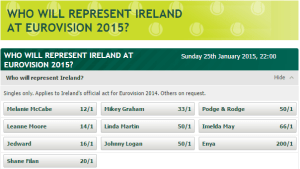 Betting Odds for Who Will Represent Ireland at Eurovision 2015. Photo : PaddyPower.ie